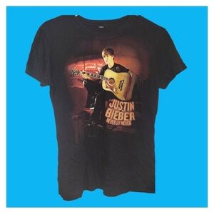 Justin Bieber Never Say Never Graphic Tee Small Y2K Pop Shirt